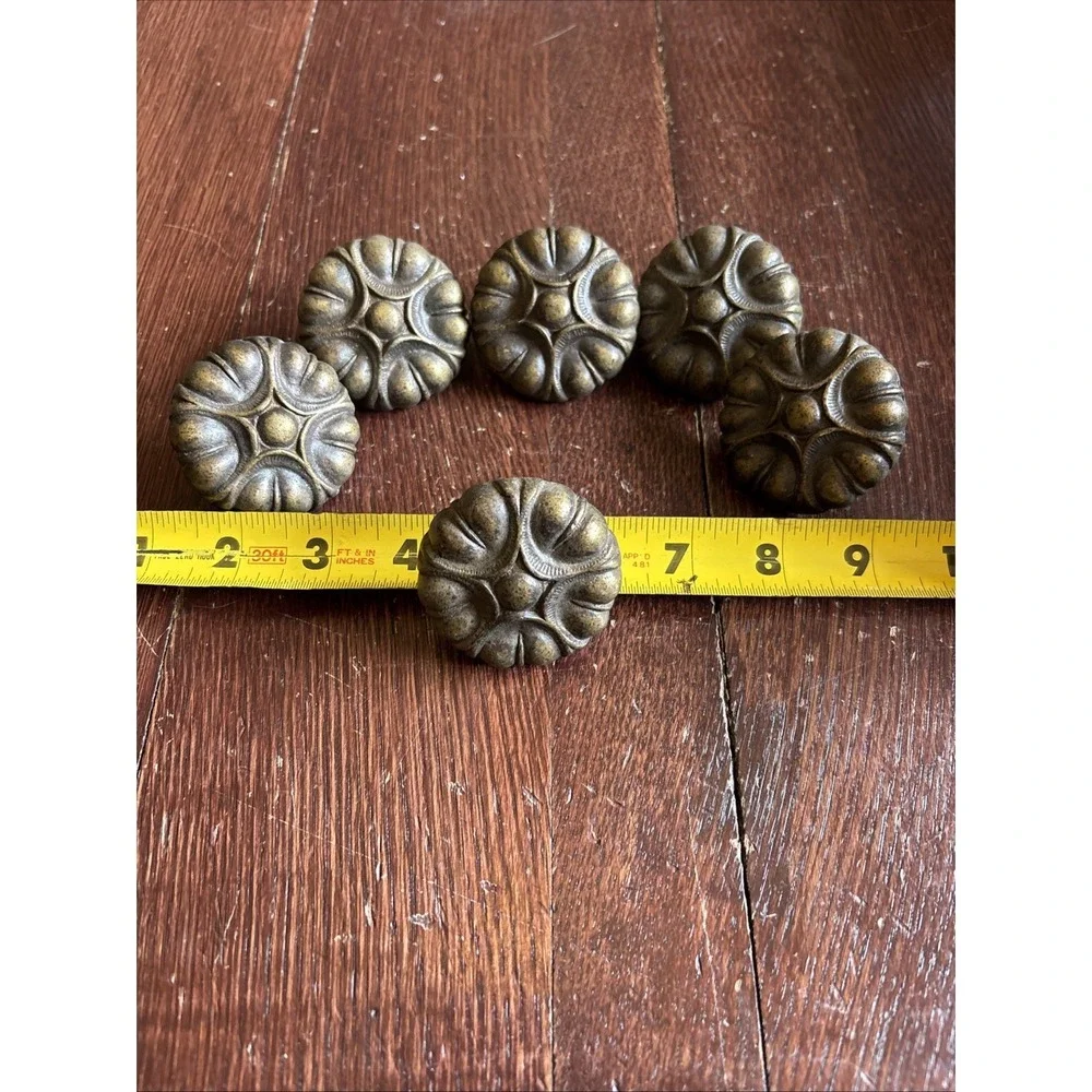 Vintage Brass Drawer Knobs Set of 6 Floral Cabinet Hardware 2